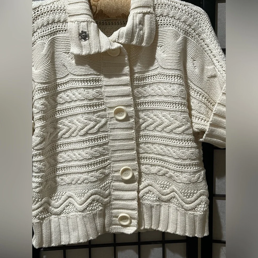Michael Kors Cream Cable Knit Sweater COTTAGECORE CARDIGAN Top SIZE XS
